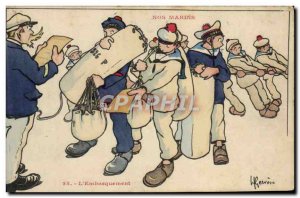 Old Postcard Gervese Illustrator Our Sailors L & # 39embarquement