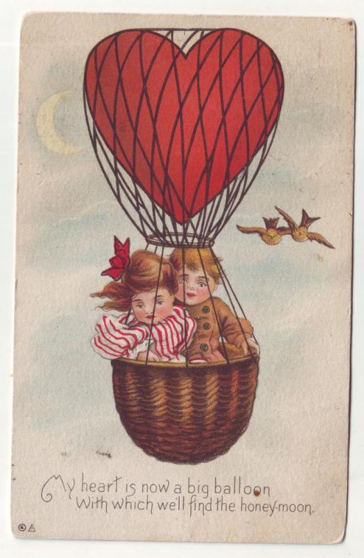 PC36 JLs postcard 1912 pm balloon children birds moon nice