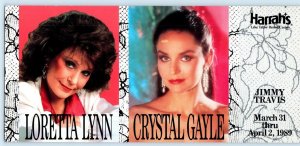 HARRAH'S CASINO Lake Tahoe NV ~ LORETTA LYNN & CRYSTAL GAYLE ~ 4x9 Postcard