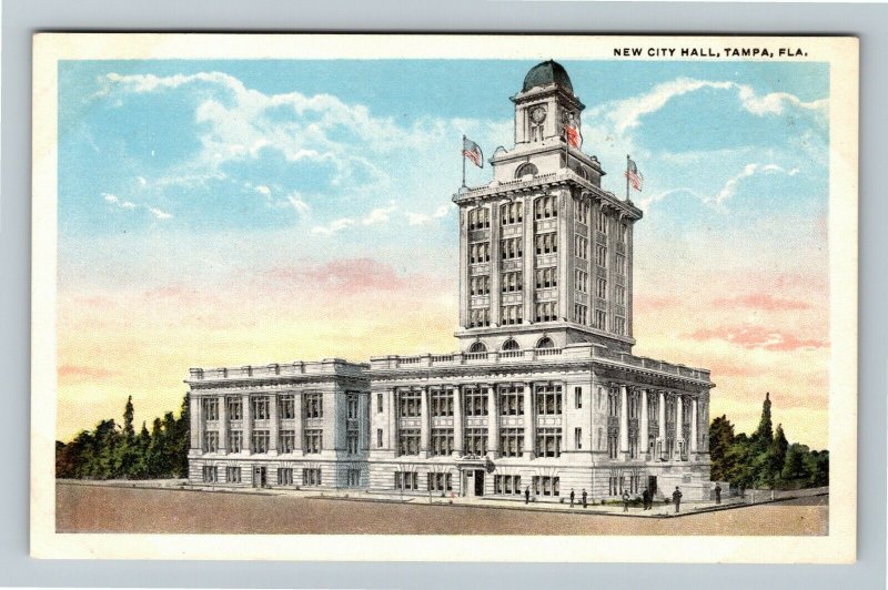 Tampa FL-Florida New City Hall, Clock Tower, Street View, Vintage Postcard