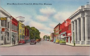 Miles City MT West Main Street from 6th Hotel Ingram Hotel Olive Postcard G86