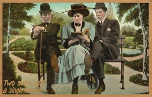 Vintage Postcard Lovers Romance Men Sitting Beside Her Two Souls Single Thought