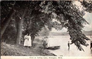 Row Boat, Girls, Kids in Water, Indian Lake Dowagiac MI c1921 Vtg Postcard R50