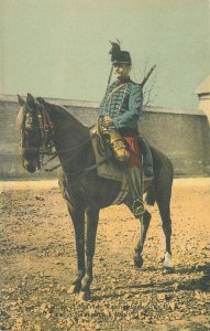 French army hunter on horseback military cavalry uniform vintage postcard