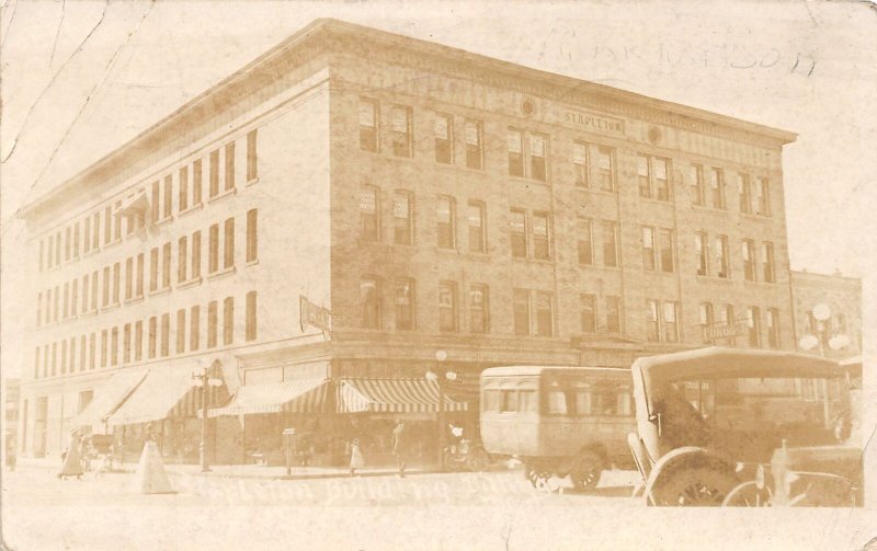 J8/ Billings Montana RPPC Postcard c1922 Stapleton Building  Bus Autos  203