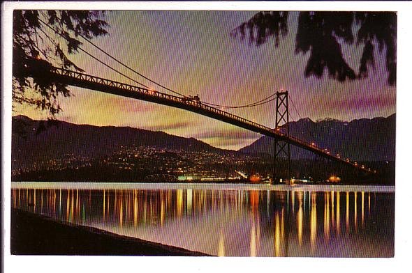 Lions Gate Bridge at Dusk, Vancouver, British Columbia,