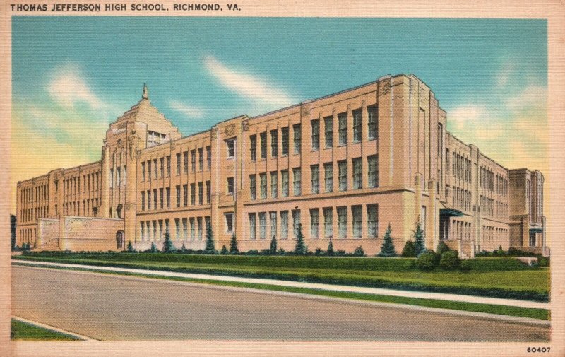 Vintage Postcard 1939 Thomas Jefferson High School Modern Richmond Virginia VA