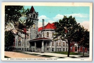 1940 Kenton Ohio OH Postcard St. John's Evangelical Church Parsonage Building
