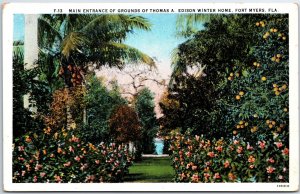 VINTAGE POSTCARD MAIN ENTRANCE TO THOMAS EDISON'S WINTER HOME FORT MYERS FLORIDA