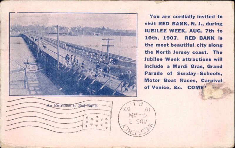 Red Bank New Jersey NJ Bridge 1907 Jubilee Week Postcard