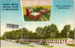 Shady Brook Motor Court & Restaurant Scottsville KY c1962 Vintage Postcard C05