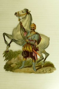 1870's-80's Large Die-Cut Middle-Eastern Soldier & Horse 7-O 