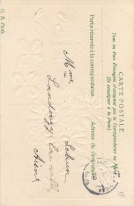 Early embossed greetings postcard Bonne annee shamrock