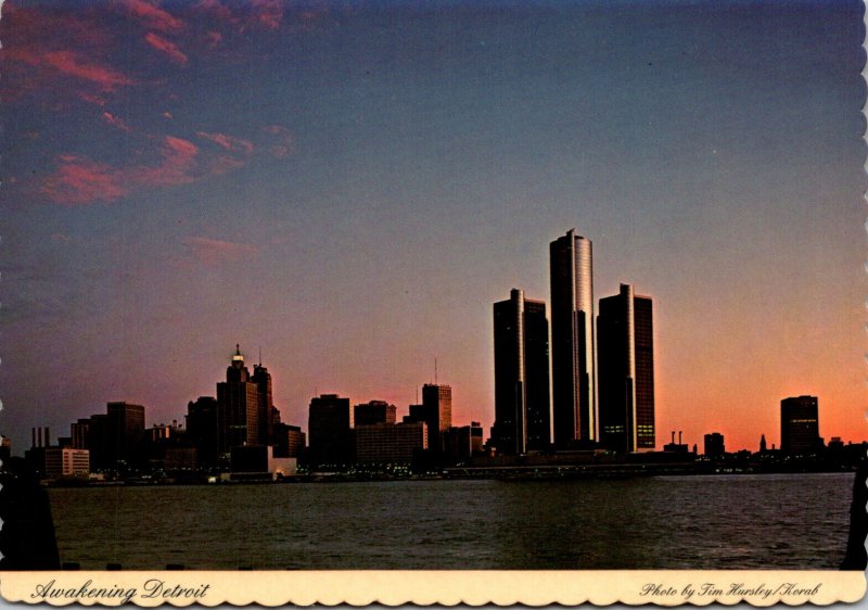 Michigan Detroit Skyline At Sunrise As Viewed From Windsor Canada