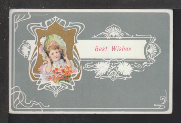 Best Wishes,Girl in Bonnet Postcard 