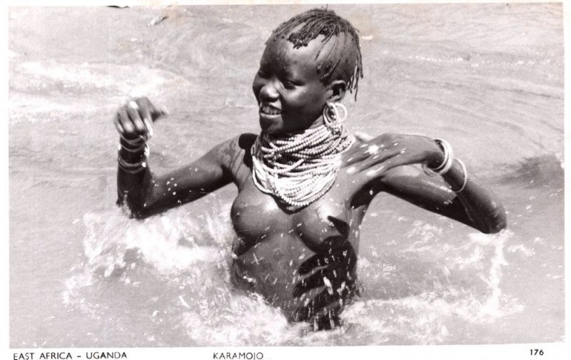 Karamojo Girl Swimming African Nairobi Uganda Real Photo Old Postcard