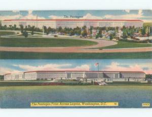 Linen TWO VIEWS OF PENTAGON ON ONE POSTCARD Washington DC E9397