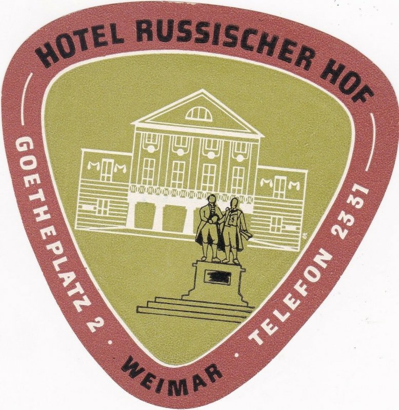 Germany Weimar Hotel Russischer Hof Vintage Luggage Label sk3258