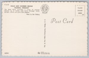 Warren Vermont~Falls & Covered Bridge~Mad River~Vintage Postcard