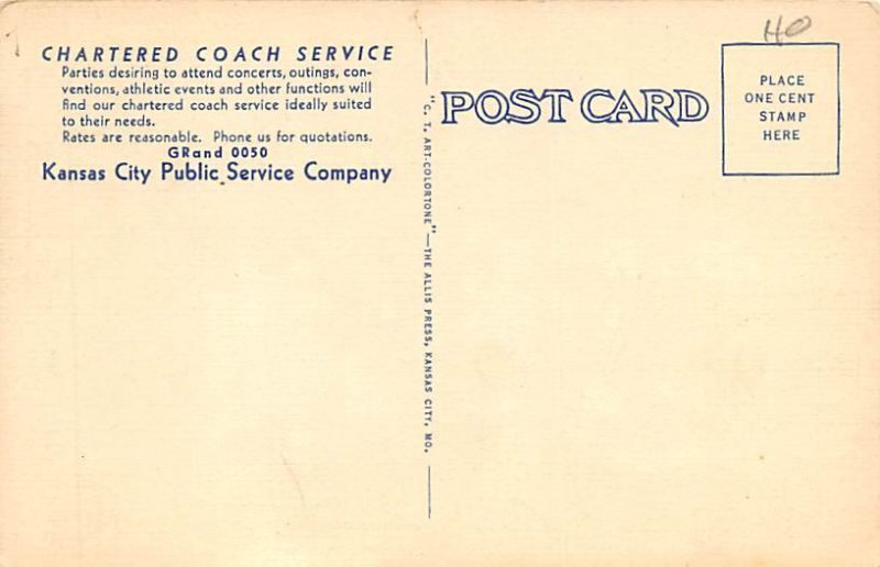 Kansas City Public Service Company Kansas City, Missouri USA View Postcard Ba...