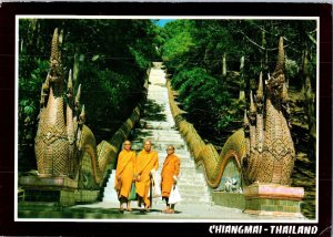 Buddhist Monks in Chiangmai Thailand Postcard Posted