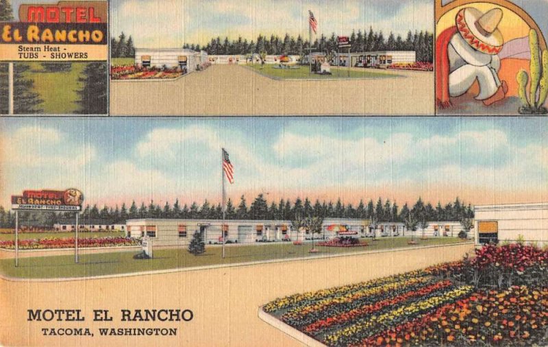 Tacoma Washington Motel El Rancho Linen Vintage Postcard AA22429