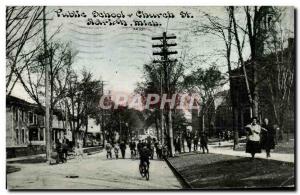 Postcard Old Public School Street church Mich