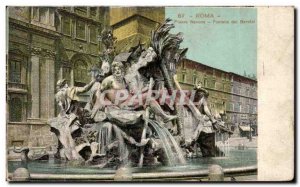 Old Postcard Roma Piazza Navona Fontana Del Bernini