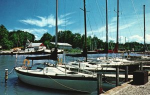 Vintage Postcard Harbour Yachting Sailing On Lake Hurron Bayfield Ontario