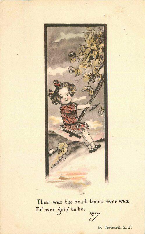 Cobb Shinn Girl on swing saying 1915 Postcard hand colored 3753