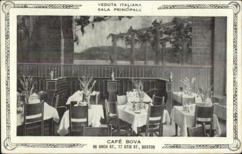 Boston MA Caf‚ Bova Restaurant Interior c1910 Postcard