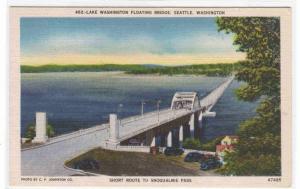 Lake Washington Floating Bridge Seattle Washington linen postcard