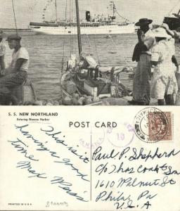 bahamas, Steamer S.S. New Northland entering Nassau Harbour (1947)