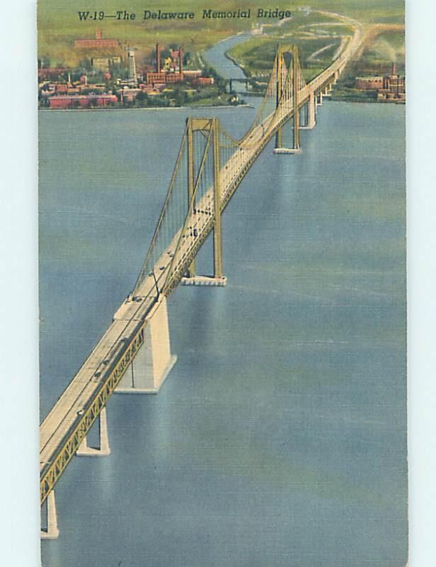 Unused Linen BRIDGE SCENE Deepwater New Jersey To Wilmington Delaware DE H8010