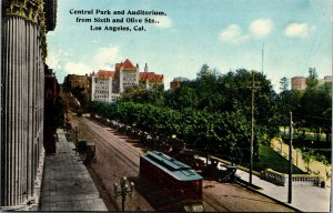 Vtg Los Angeles CA Central Park & Auditorium Sixth & Olive Street 1910s Postcard