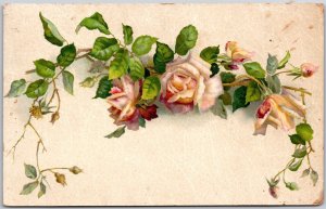 1917 Flower Stem w/ Buds Roses Greetings & Wishes Card Posted Postcard