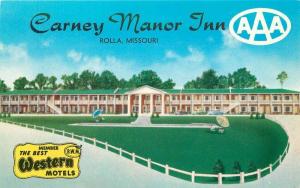 Aurora Glo Var Carney Manor roadside Rolla Missouri 1950s Postcard roadside 921