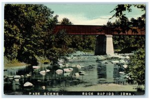 c1910 Park Scene River Lake Bridge Rock Rapids Iowa IA Vintage Antique Postcard