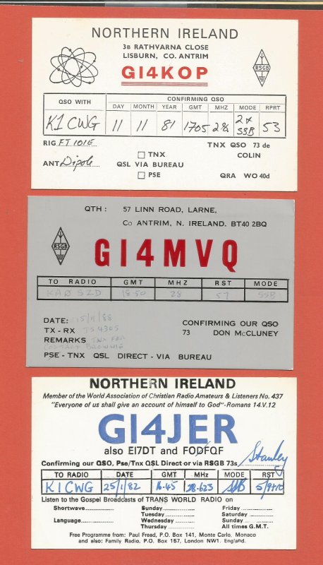 QSL AMATEUR RADIO CARDS – NORTHERN IRELAND – 3 DIFFERENT – 1981-1989 (2)