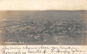 RPPC NORWICH, NY Bird's Eye View Chenango County 1910 Antique Photo Postcard