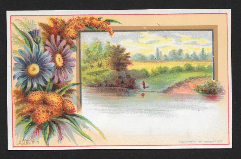 VICTORIAN TRADE CARDS (2) Stock Cards Flowers Autumn & Winter Views c1882