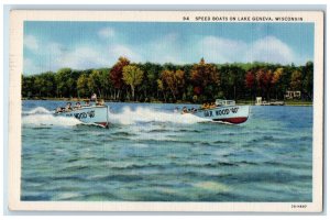 1940 Speed Boats Gar Wood 40 Race Lake Geneva Wisconsin Vintage Antique Postcard