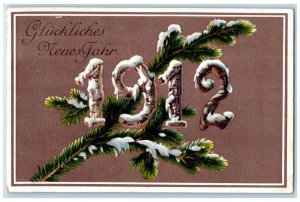 1912 Happy New Year Large Numbers Winter Snow Embossed Germany Antique Postcard