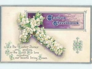 Pre-Linen easter religious JESUS CROSS MADE OF LILY OF THE VALLEY FLOWERS HL0954