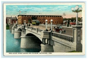 1929 New Locust St. Bridge and Coliseum Des Moines Iowa IA Antique Postcard