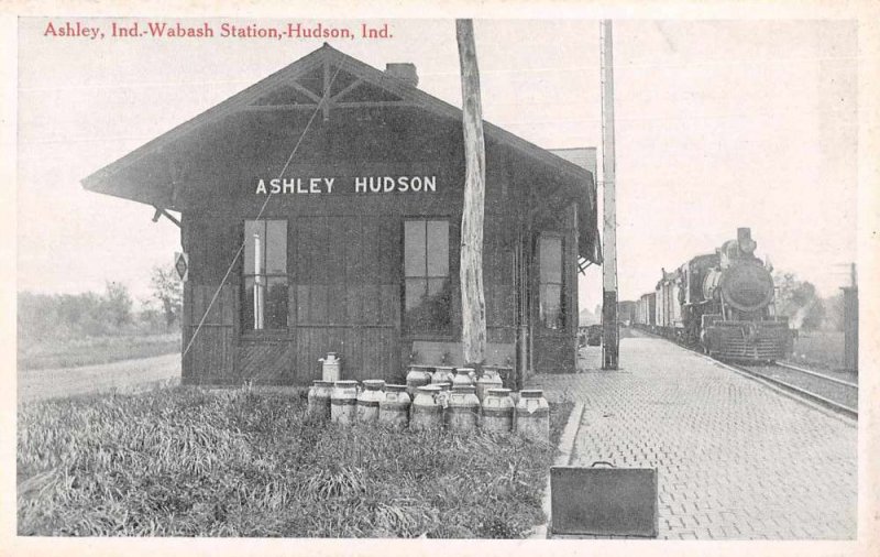 Ashley Hudson Indiana Wabash Train Station Vintage Postcard AA4156