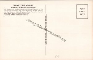 Wharton's Wharf Newport News Harbor Cruise Postcard PC358