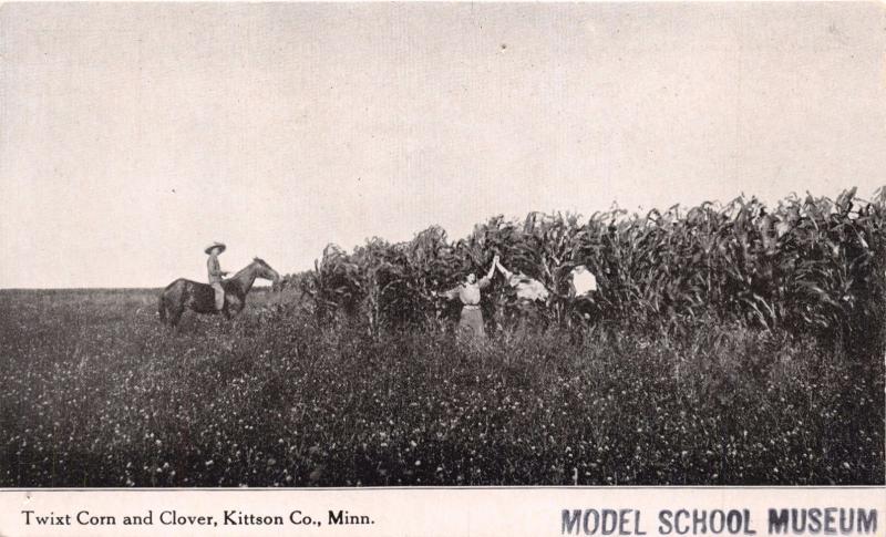 KITTSON COUNTY MINNESOTA TWIXT CORN & CLOVER~MODEL SCHOOL MUSEUM POSTCARD 1918