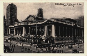 Public Library 42nd St and 5th Ave New York City Vintage Postcard C209