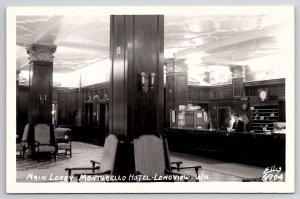 Hotel Monticello Main Lobby Longview WA RPPC Ellis Photo Postcard V25